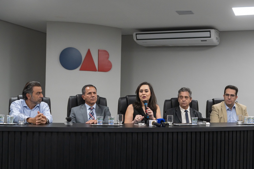 Presidente da OAB Luiza Gouvea conduz coletiva de imprensa