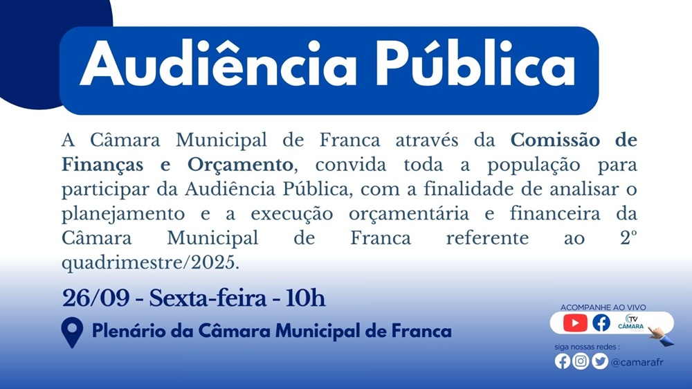 Imagem de divulgação da prestação de contas da Câmara Municipal