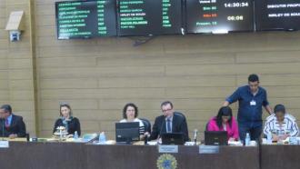 Mesa Diretora durante a 5ª Sessão Ordinária da Câmara Municipal de Franca