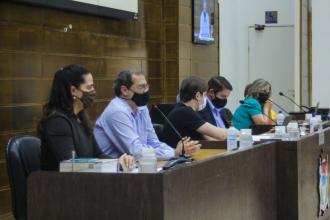 Imagem de reunião realizada no plenário da Câmara Municipal
