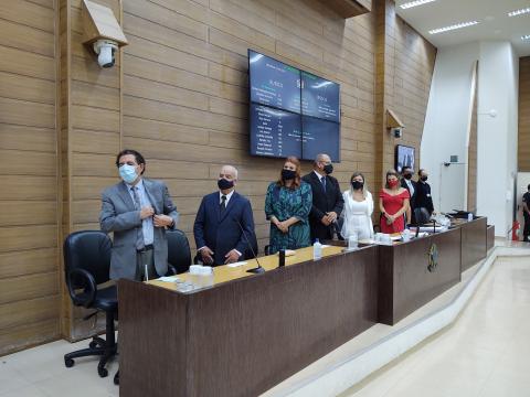 Mesa de Honra da cerimônia de posse realizada hoje na Câmara Municipal de Franca