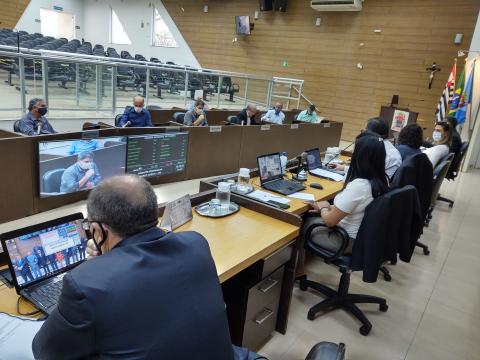 Mesa Diretora vista durante a Ordem do Dia da 15ª Sessão Ordinária da Câmara Municipal de Franca
